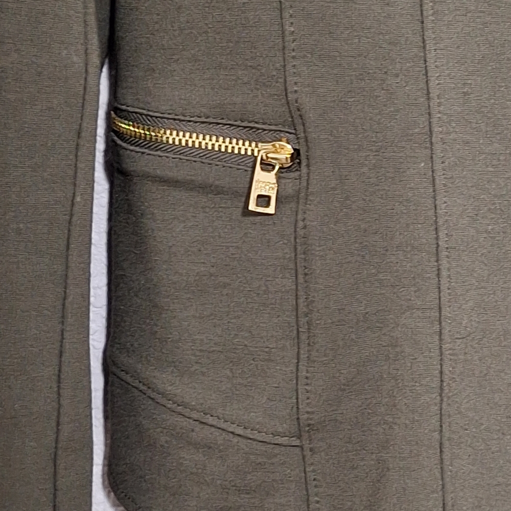 Marc New York Andrew Marc Olive Green Moto Blazer Jacket Women’s Size M Gold Zip - Picture 7 of 7
